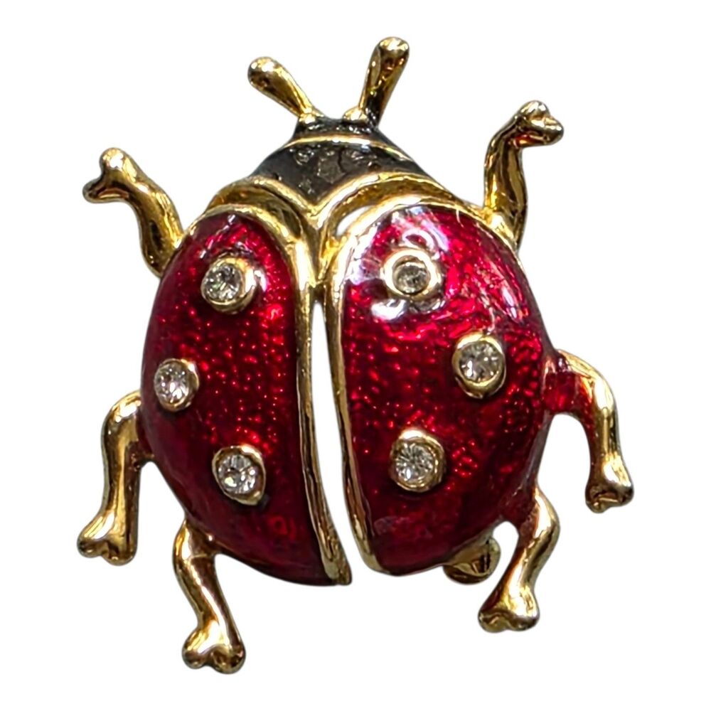 Enamel Rhinestone Ladybug Brooch Pin Vintage Style Insect Jewelry Gift
